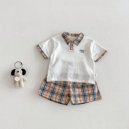 【BABY&KID】夏新作韓国風刺繍ロゴ半袖Tシャツ、チェックショートパンツSK105023
