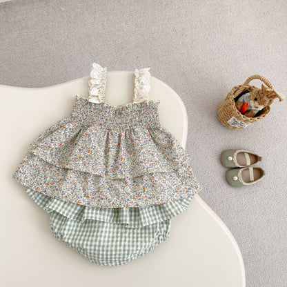 【BABY&KID】夏新作 グリーン蝶結び付きセットアップSK080108