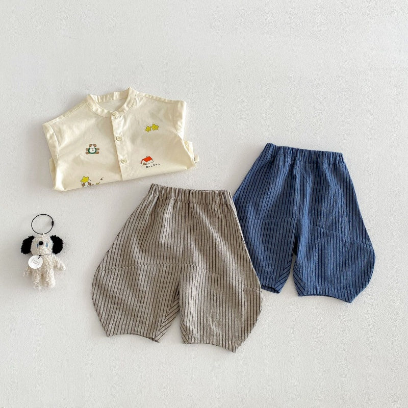 【BABY&KID】夏新作ストライプリラックスパンツ＆カートゥーンプリントシャツSK104622