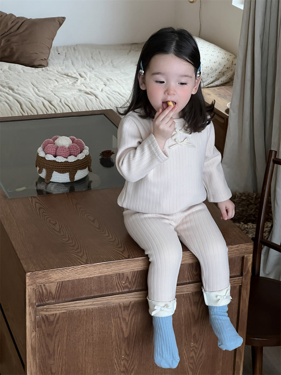 【BABY&KID】可愛いリボン付きＴシャツ、レギンスSK021515