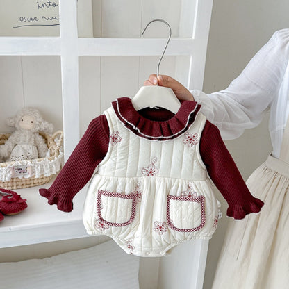 【BABY】冬新作刺繍裏起毛ロンパース、ニットトップスSK108305