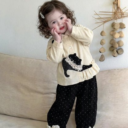 【BABY】ねこシャツ＆ドットロングパンツSK107807