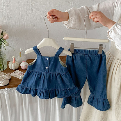 【BABY】夏新作カートゥーン刺繍デニムセットアップSK105312