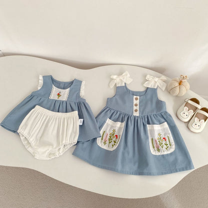 【BABY&KID】夏新作 韓国風花刺繍セットアップ、ワンピースSK104931
