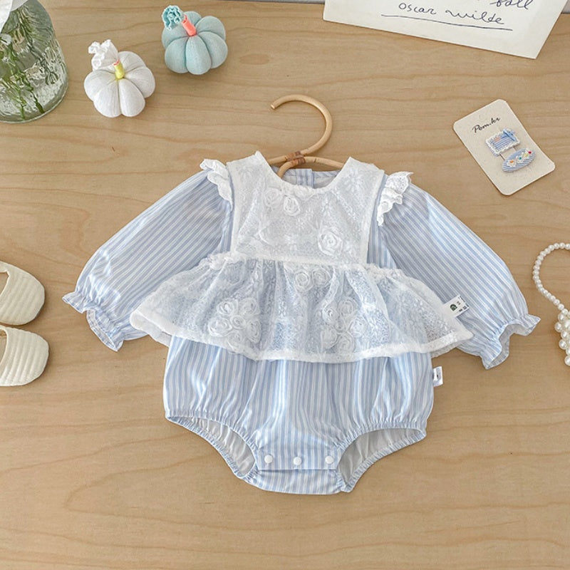 【BABY】ストライプロンパース＆レースキャミ2点セットSK103912