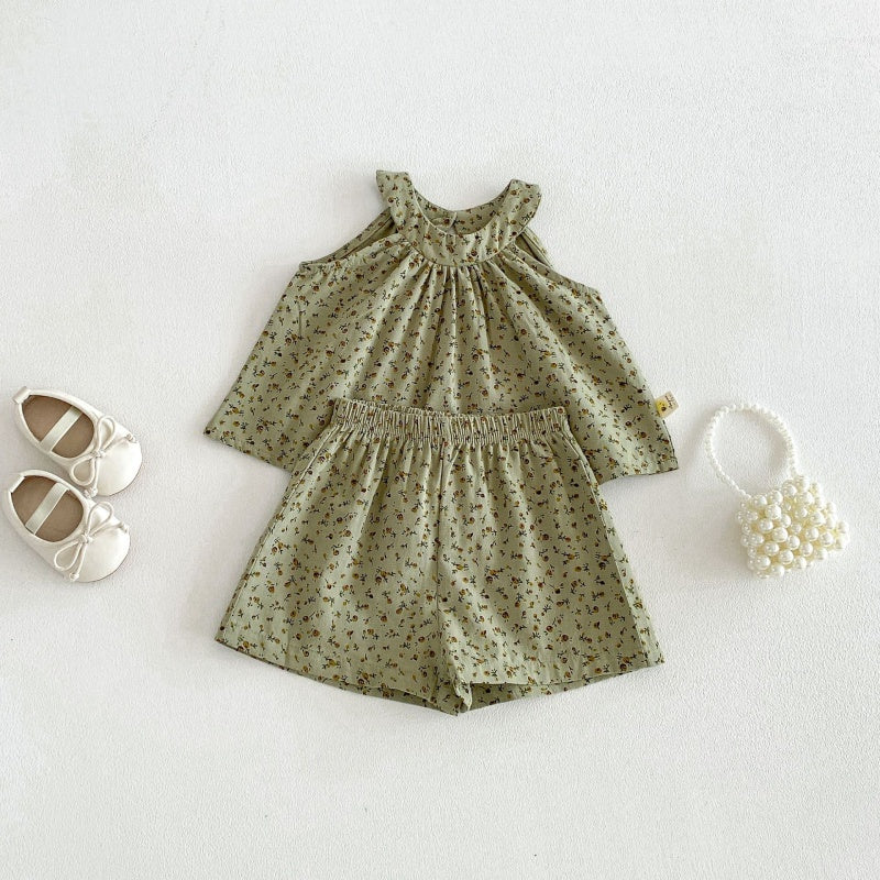 【BABY&KID】夏新作小花柄総柄グリーンセットアップSK105817