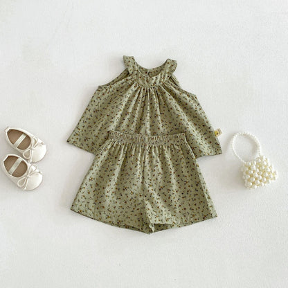 【BABY&KID】夏新作小花柄総柄グリーンセットアップSK105817