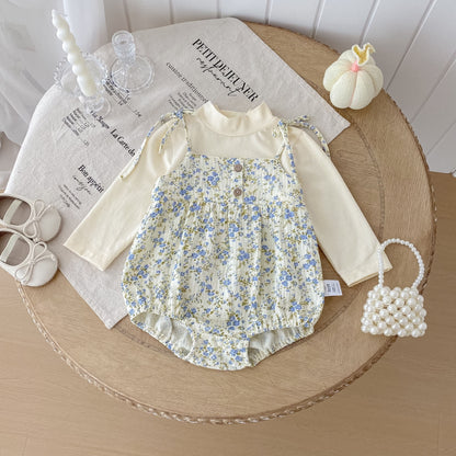 【BABY】フェイクレイヤード花柄ロンパースSK092805