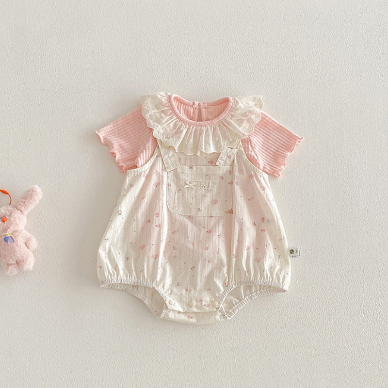 【BABY】夏新作小花柄サロペットロンパース＆レース襟TシャツSK104504