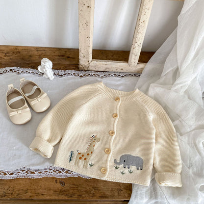 【BABY】キリン＆ゾウ刺繍ニットカーディガンSK102408