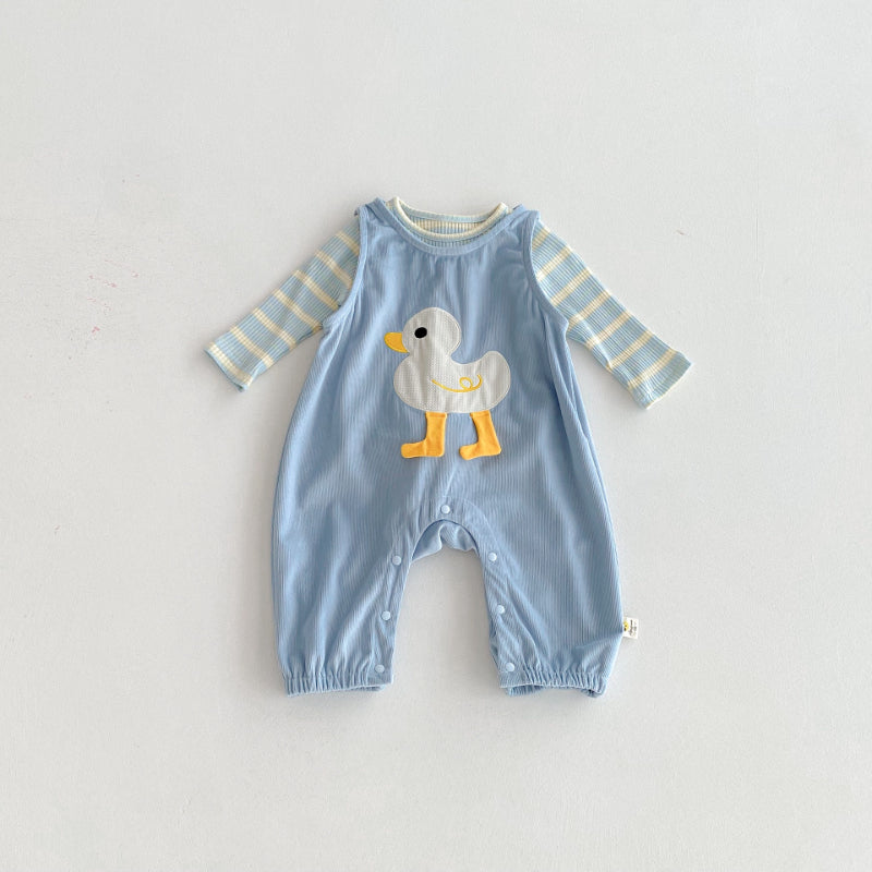 【BABY】アヒルサロペット＆ボーダーインナーSK092515