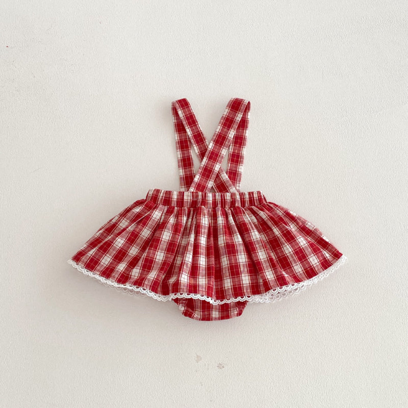 【BABY】チェックサロペットロンパース＆うさぎ刺繍SK103618