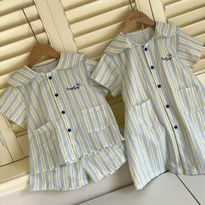 【BABY&KID】夏新作 ポケット付きストライプワンピース、セットアップSK072108