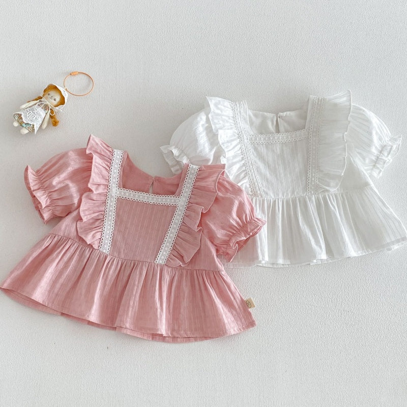 【BABY&KID】夏新作 フリルスリーブスクエアネックブラウス、デニムパンツSK105216