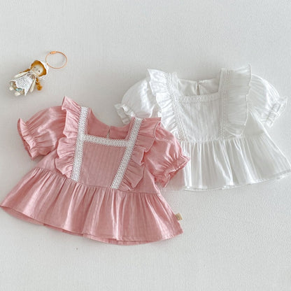 【BABY&KID】夏新作 フリルスリーブスクエアネックブラウス、デニムパンツSK105216