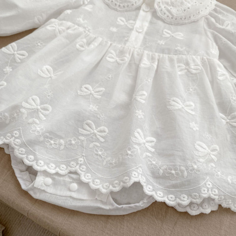 【BABY】翻襟蝶結び刺繍ロンパーススカートSK092815