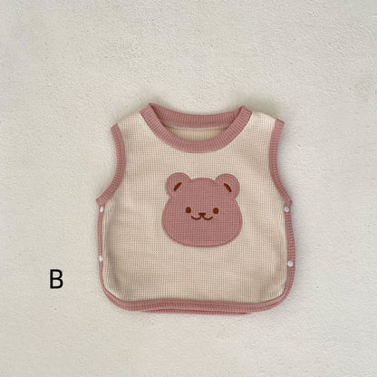 【BABY&KID】クマ柄ベスト、カジュアル無地トップス、クマ柄レギンスSK022218