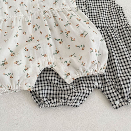 【BABY】夏新作 ノースリーブフラワー、チェックオールインワンSK062905