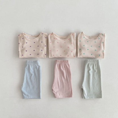 【BABY&KID】夏新作 ハートTシャツ＆ボーダーショートパンツSK080212