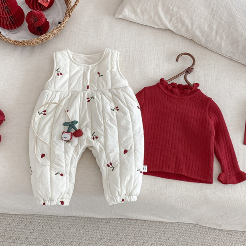 【BABY】冬新作チェリー刺繍キルティングカバーオールSK103109