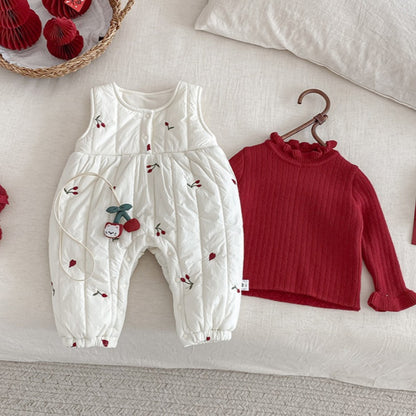 【BABY】冬新作チェリー刺繍キルティングカバーオールSK103109