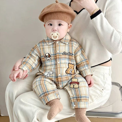 【BABY】カートゥーンワッペンチェックカバーオールSK106709