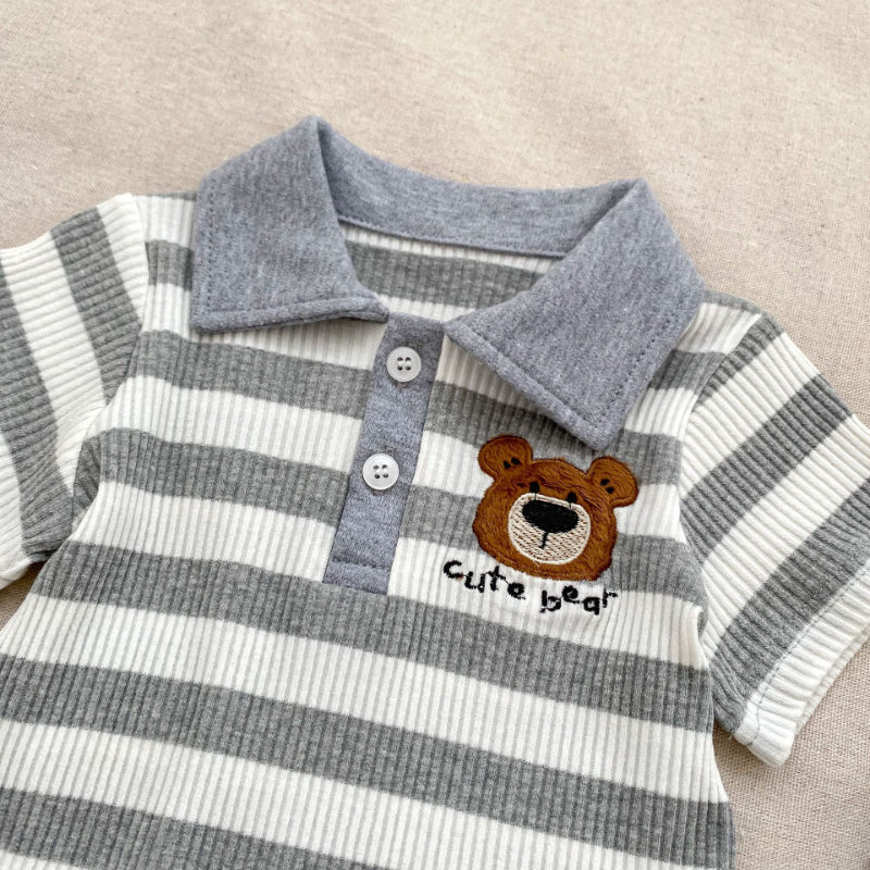 【BABY&KID】夏新作 ストライプくまロンパース、セットアップSK072524