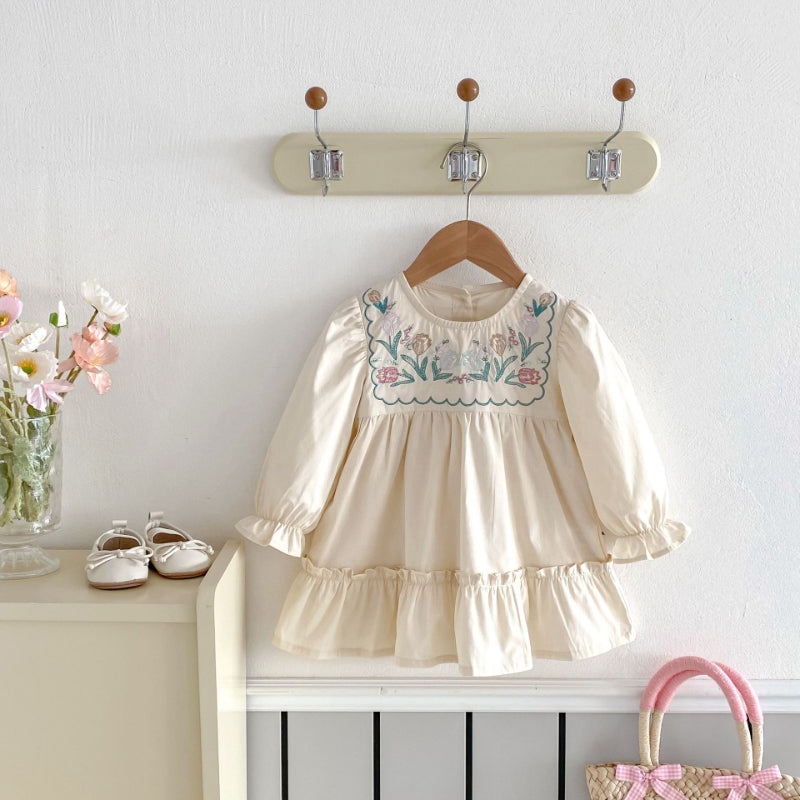 【BABY&KID】長袖花柄刺繍ワンピースSK011004