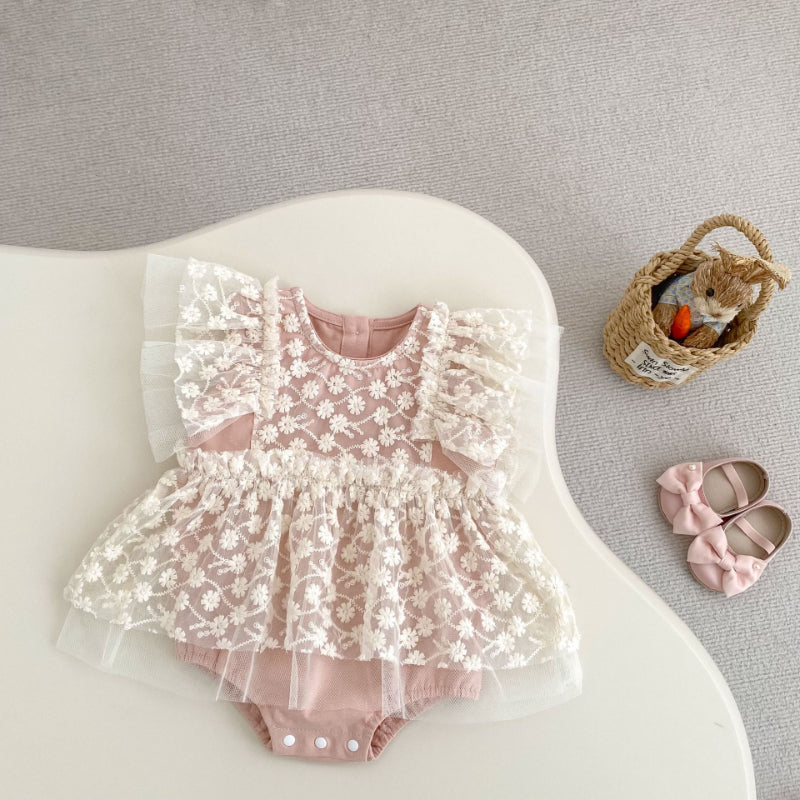 【BABY】夏新作 レース刺繍ロンパースワンピースSK080105