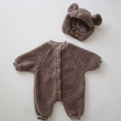 【BABY&KID】冬新作無地起毛ボタン付きオールインワン　全3色SK11341