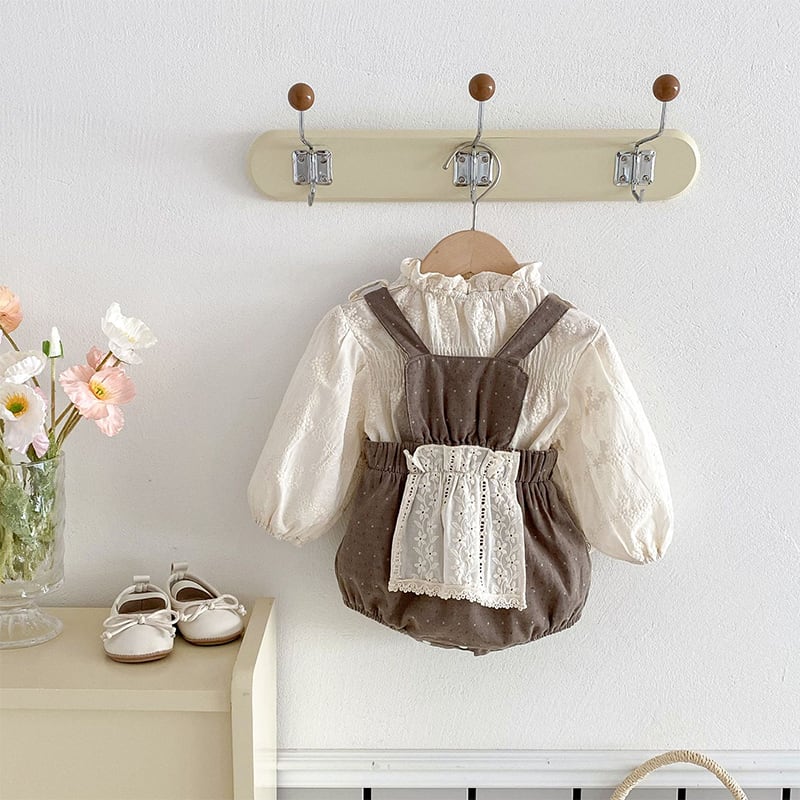 【BABY】韓国風刺繍レーストップス ＆サロペットSK11361