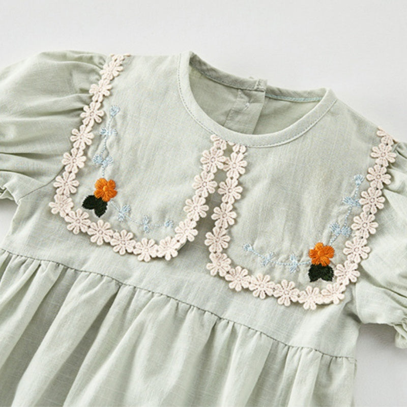 【BABY&KID】夏新作 フリル刺繍襟ロンパース、ワンピースSK092635