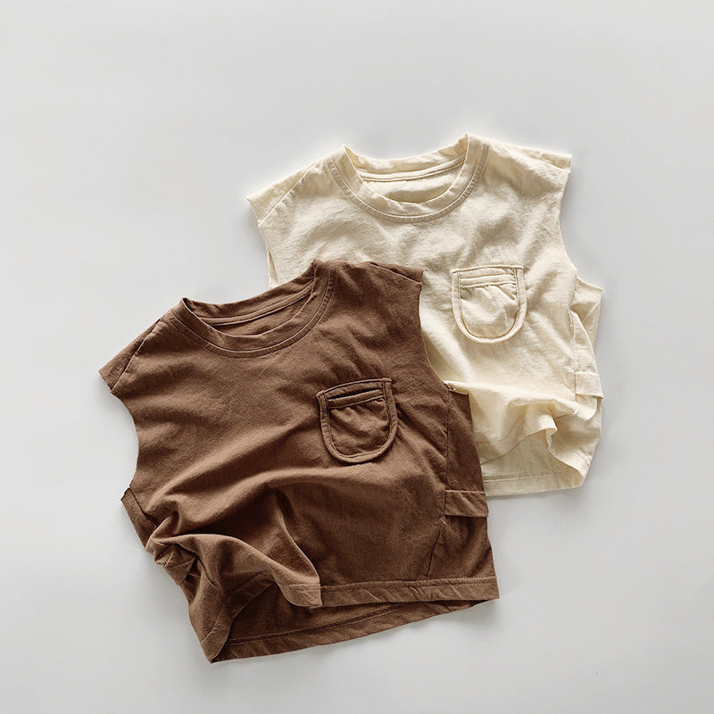 【BABY&KID】夏新作 ポケット付きノースリーブTシャツSK080817