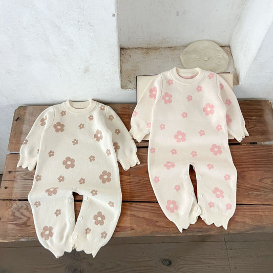【BABY】コットン花柄ニットカバーオールSK100815
