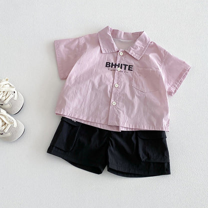 【BABY】夏新作英字シャツ、ダブルポケットショートパンツSK104523