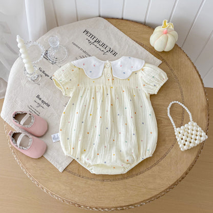 【BABY】夏新作 うさぎ刺繍ドットロンパースSK092606
