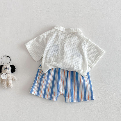 【BABY&KID】夏新作 通気ワッペンシャツ、ストライプショートパンツSK105112
