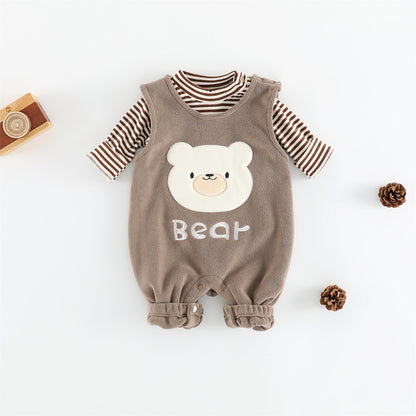 【BABY】冬新作 裏起毛サロペットパンツ＆ボーダーインナーSK102414