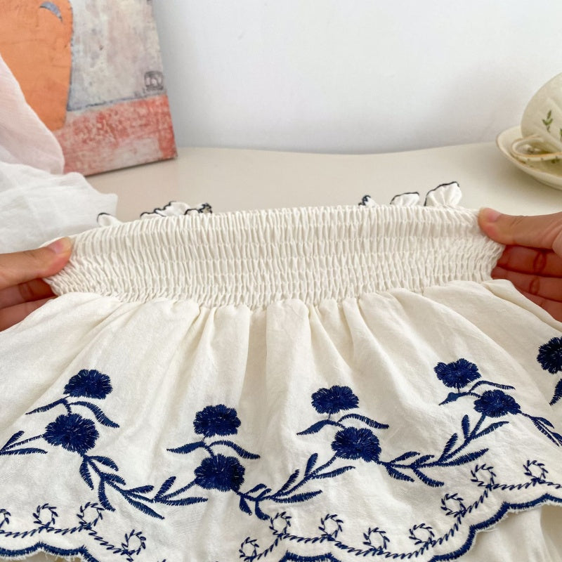 【BABY】夏新作レトロフラワー刺繍ロンパースSK105402