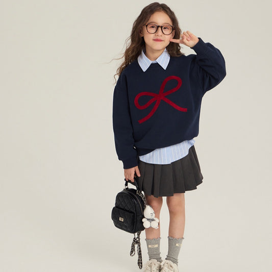 【BABY&KID】リボンスウェット＆ボーダーシャツ＆スカート3点セットSK102433