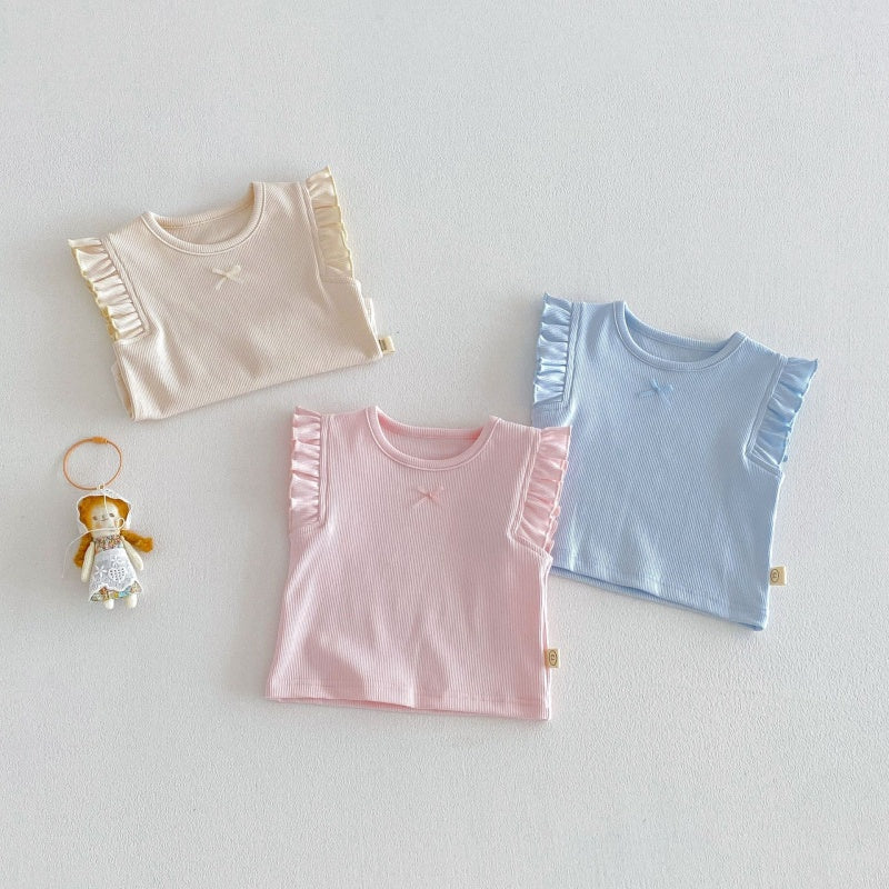 【BABY&KID】夏新作無地フリルスリーブタンクトップ、パンツSK104623