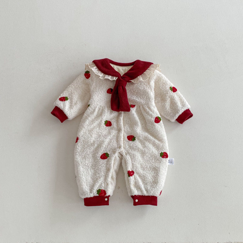 【BABY】冬新作いちご裏起毛カバーオールSK102709