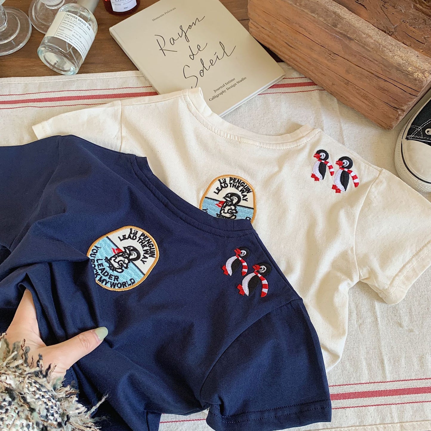 【BABY&KID】夏新作 ペンギン刺繍×英字TシャツSK091626