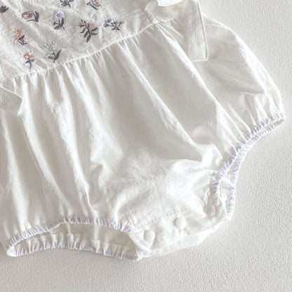 【BABY】夏新作 花柄刺繍サイドリボン ロンパースSK062305