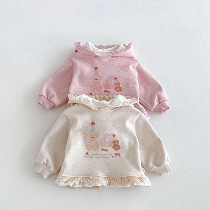 【BABY&KID】冬新作くまプリントトレーナー、フレアパンツSK108524