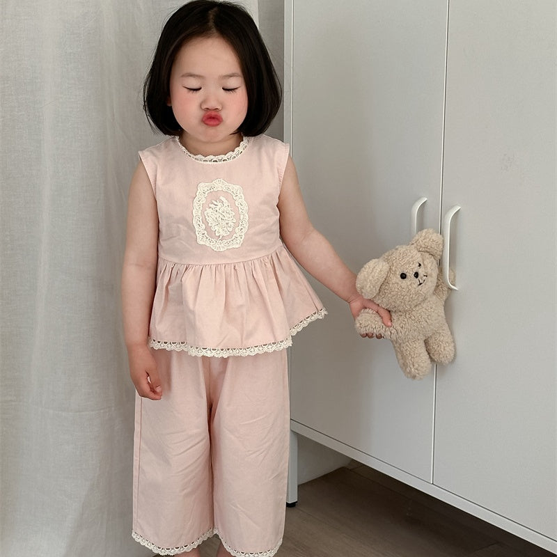 【BABY&KID】夏新作 フラワー刺繍デニムスーツSK081532