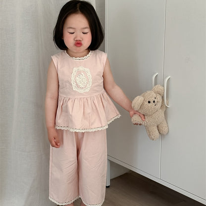 【BABY&KID】夏新作 フラワー刺繍デニムスーツSK081532