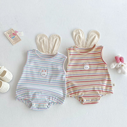 【BABY】夏新作 ウサギボーダーノースリーブロンパースSK072014