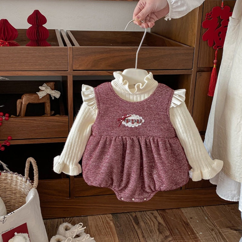 【BABY】冬新作ハート刺繍あったかロンパース、うさ耳あったかケープSK103113