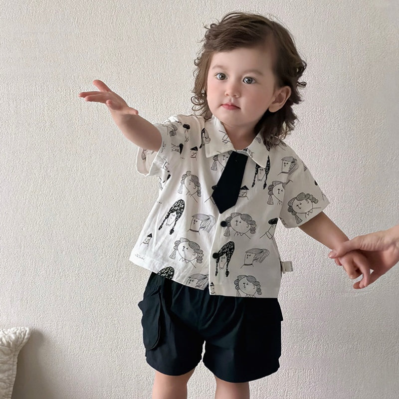 【BABY】夏新作コミックプリントシャツ、ワークショートパンツSK105322
